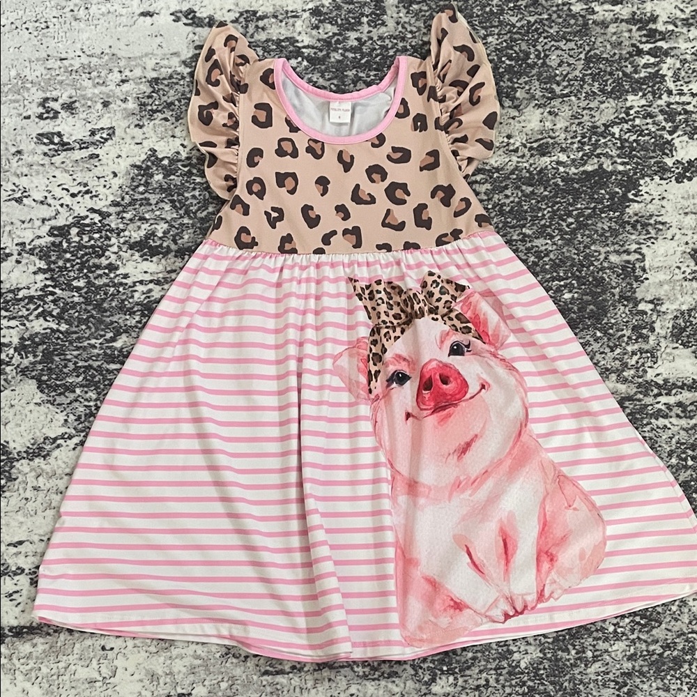 Charming Pink Striped Kids Dress with Leopard Print